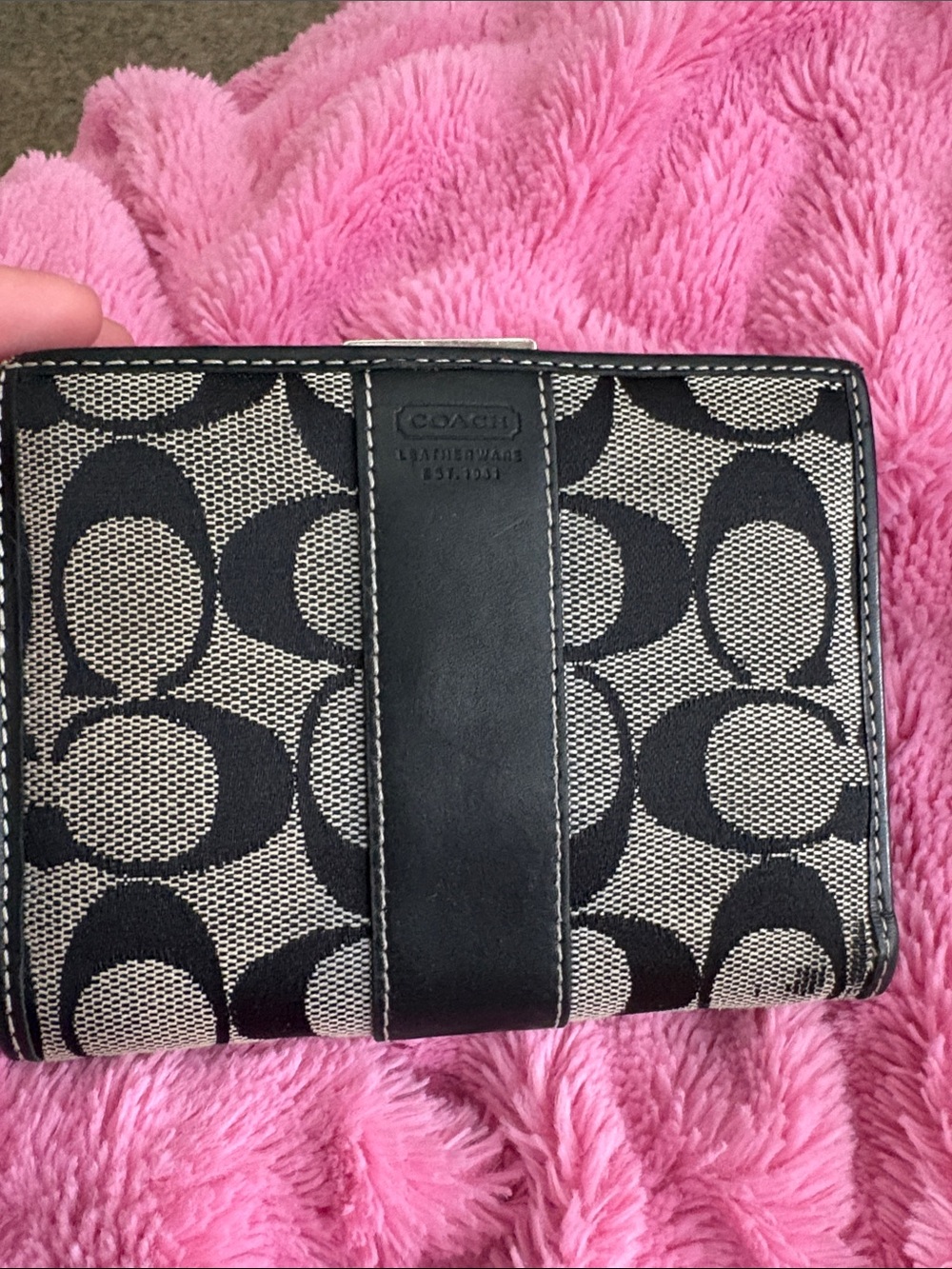 Authentic Coach Black and Cream Signature Canvas Bifold Wallet